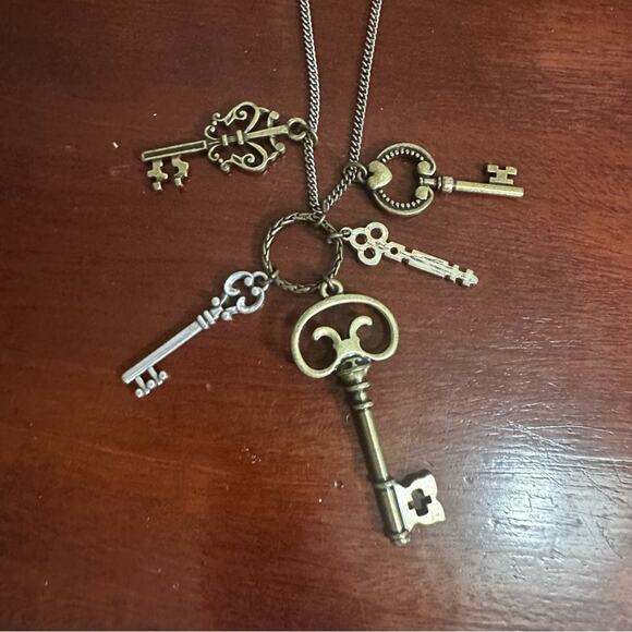 Aero 1987 Set of Keys Steampunk Long Chain Necklace Aeropostale Casual Pendant - Picture 1 of 9